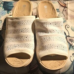 Bzees White Perforated Mules for Comfort With Bling